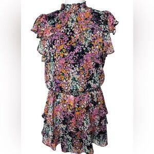 1.State Mock Neck Flutter Mini Dress Floral Ruffle Dress Small